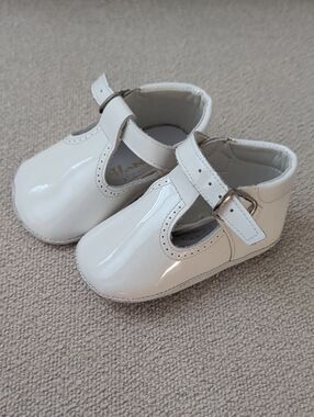 Baby White Patent Mary Jane Walker Shoes with Buckle Strap Size 18